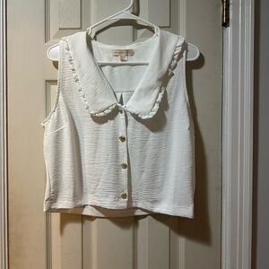 Monteau Cream Sleeveless Blouse with Ruffled Collar